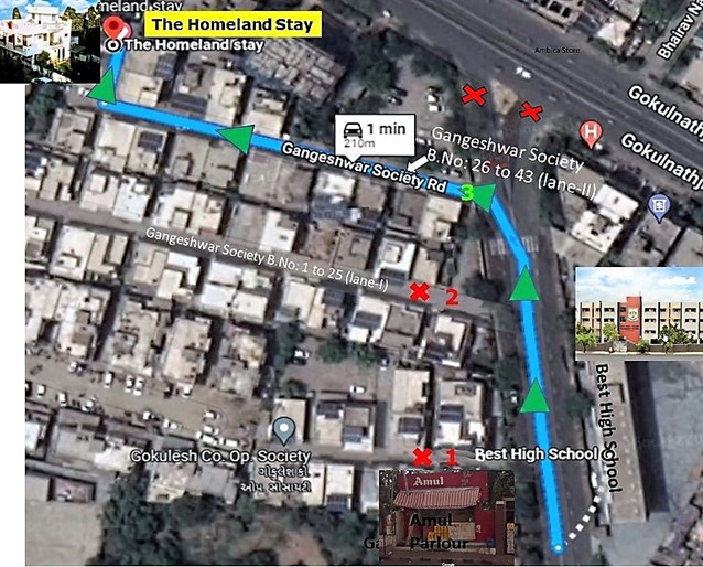 Satellite view direction map to Homeland Stay
